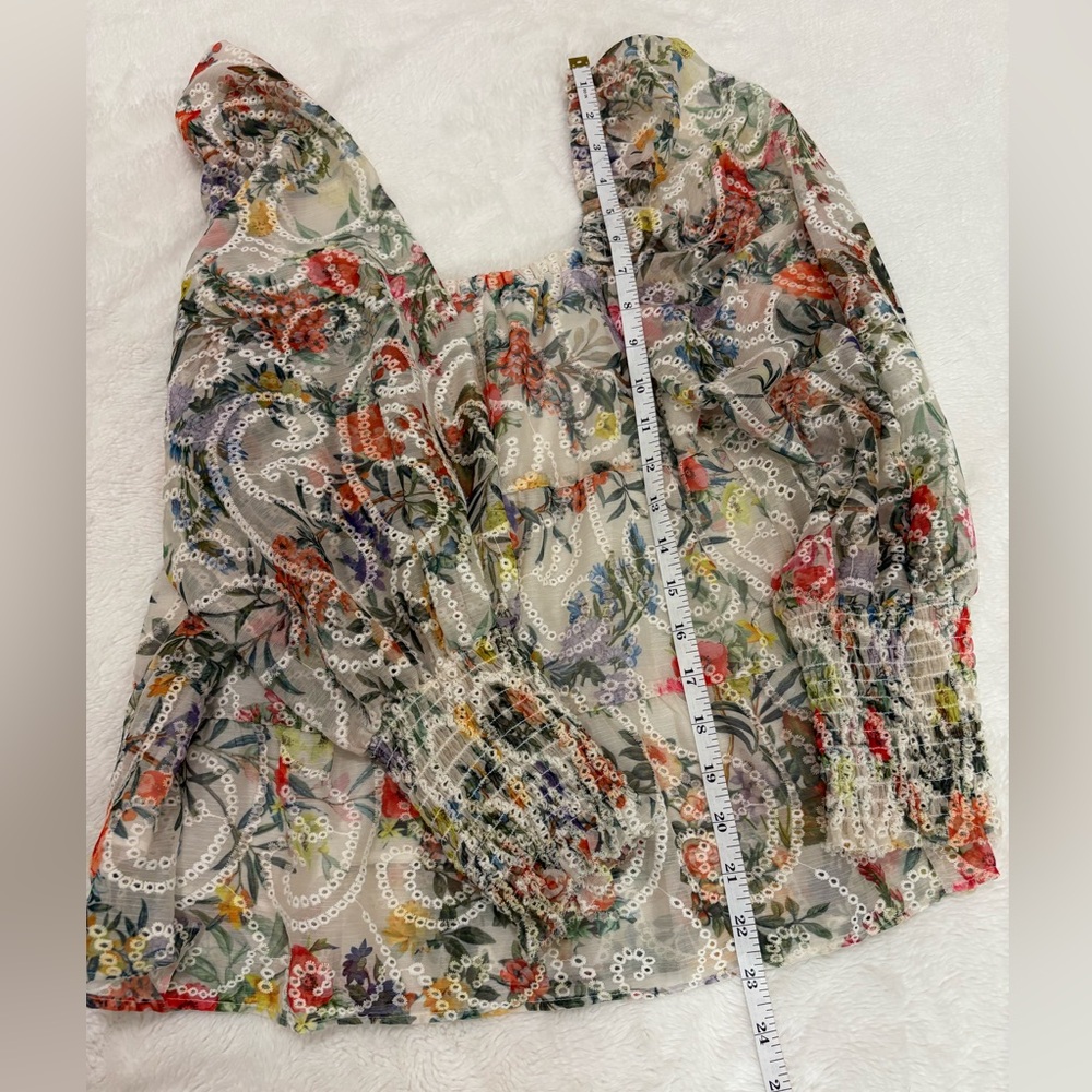 Alice + Olivia Rowa Embroided Floral Tiered Puffed Long Sleeve Top Size XS - Picture 5 of 8